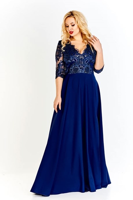 Sukienka długa rękawek do łokcia granat