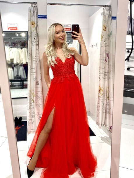 Sukienka długa tiul koronka wiązanie czerwona