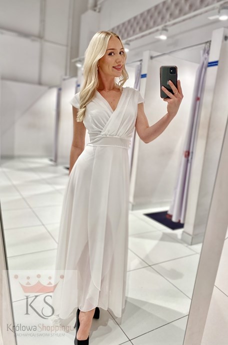 Sukienka długa marszczony pas biel