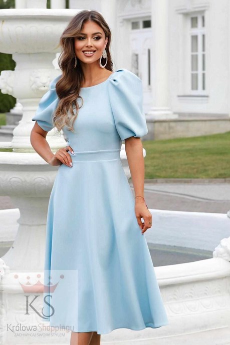 Sukienka midi 3/4 rękawek wiązanie plecy j.błękit