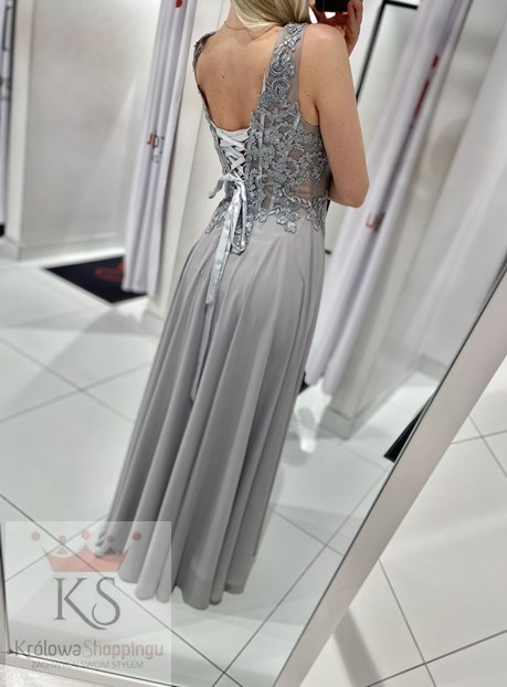 Sukienka długa wiązana na plecach popiel