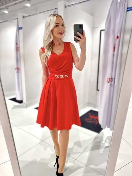 Sukienka krótka pasek ozdobny czerwony