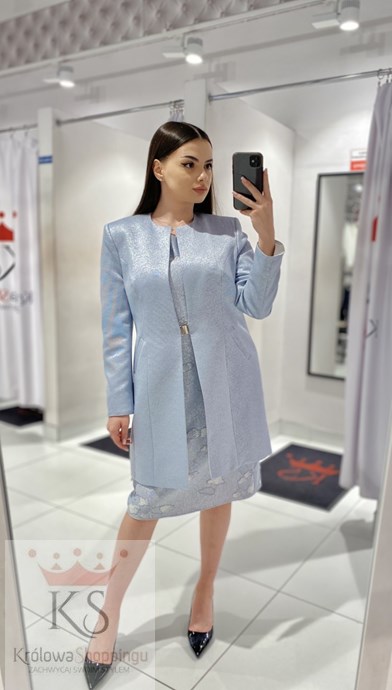 Sukienka krótka rękawek połysk srebro/biel