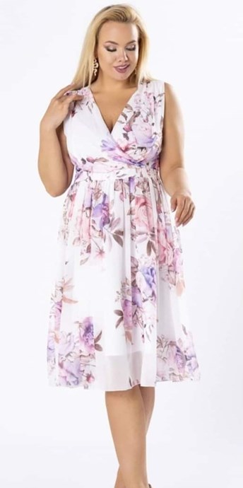 Sukienka midi kwiaty fiolet/biel