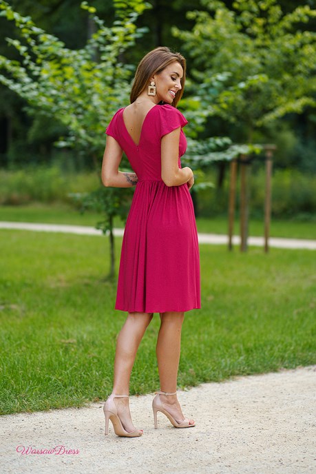 Sukienka krótka wysoki stan brokat malina