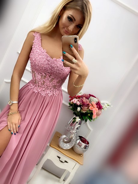 Sukienka długa gorset prześwity wrzos