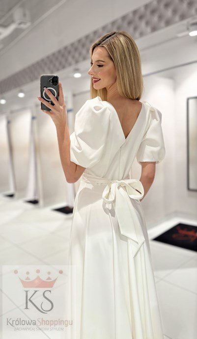 Sukienka długa 3/4 rękawek wiązanie plecy biel