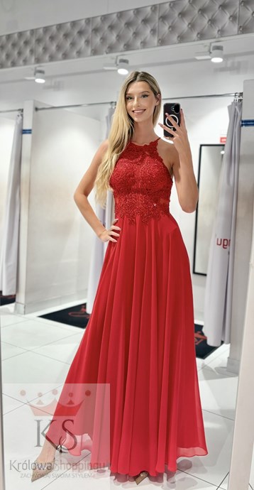 Sukienka długa ramiączka na krzyż czerwony