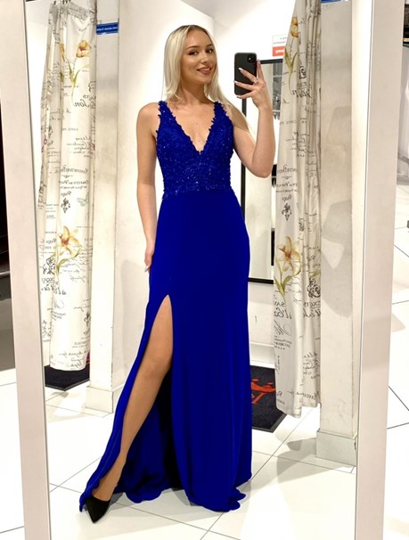 Sukienka długa zdobiona góra wycięcia chaber