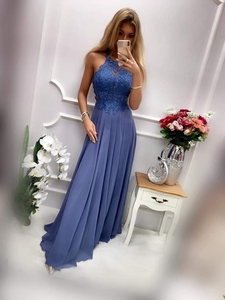 Sukienka długa ramiączka na krzyż jeans