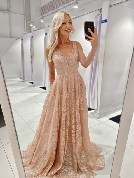 Sukienka długa balowa brokat róż/złoto