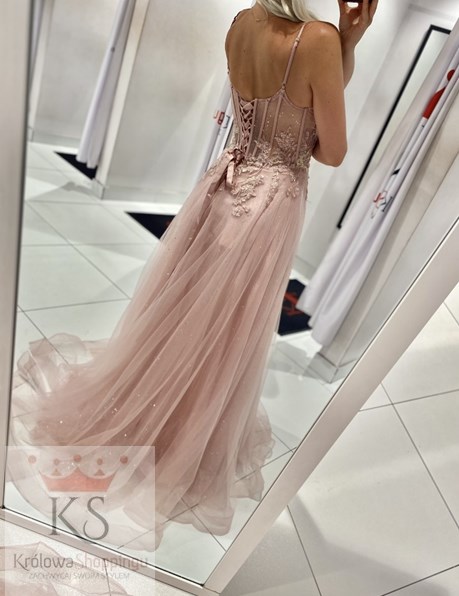 Sukienka długa gorset tiul róż