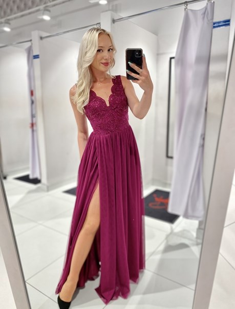 Sukienka długa tiul szerokie ramiączka fiolet