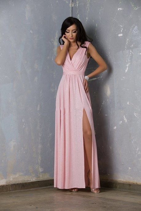 Sukienka długa grube ramiączka brokat róż