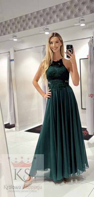 Sukienka długa ramiączka na krzyż zielony