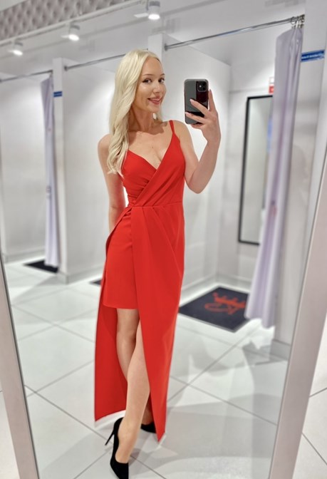 Sukienka asymetryczna ramiączka dekolt czerwień