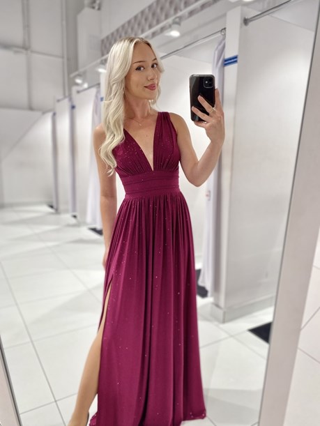 Sukienka długa wysoki stan brokat fuksja