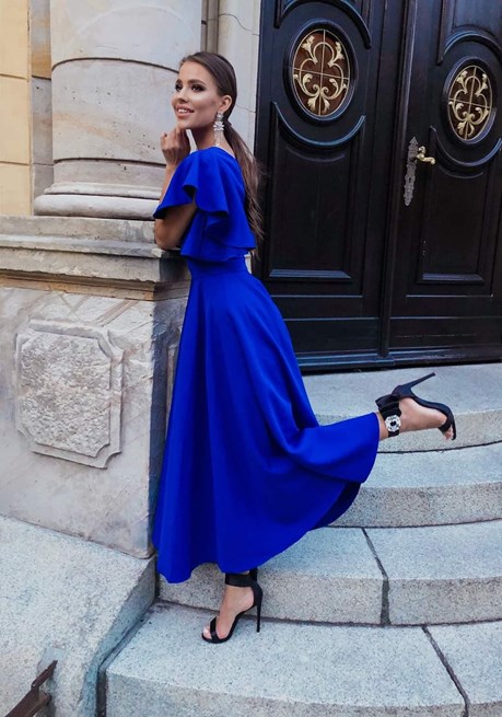 Sukienka midi falbana rękaw brokat chaber