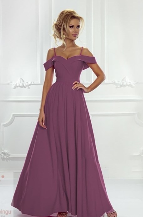 Sukienka długa opadające ramiona pas jagoda