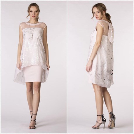 Sukienka krótka kokarda róż/srebro