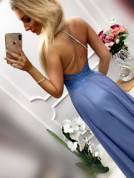 Sukienka długa ramiączka na krzyż jeans