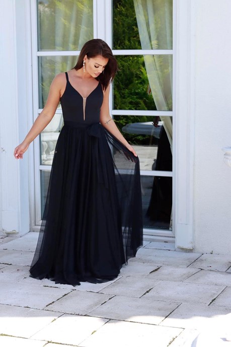 Sukienka długa ramiączka tiul brokat czerń