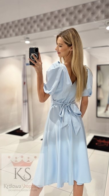 Sukienka midi 3/4 rękawek wiązanie plecy j.błękit