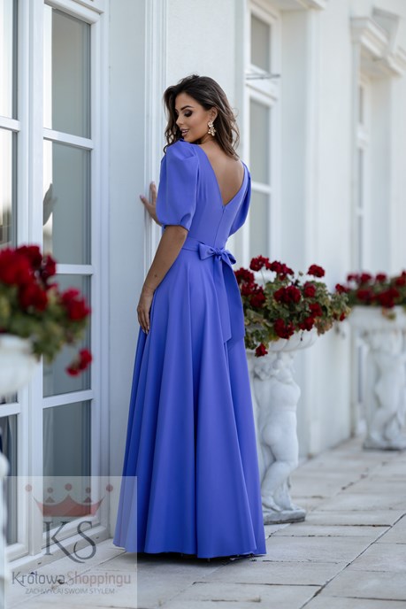 Sukienka długa 3/4 rękawek wiązanie plecy fiolet