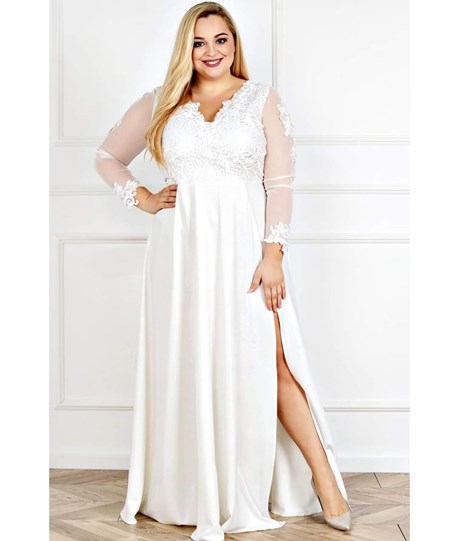 Sukienka długa koronka góra brokat biel