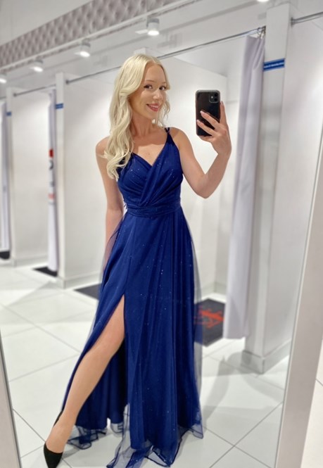 Sukienka długa na ramiączkach tiul brokat granat