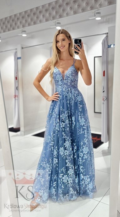 Sukienka długa tiul wiązanie plecy jeans