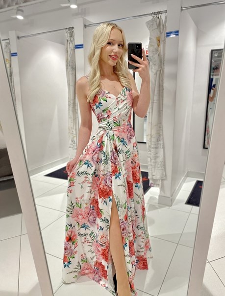 Sukienka długa na ramiączkach kwiaty czerwień