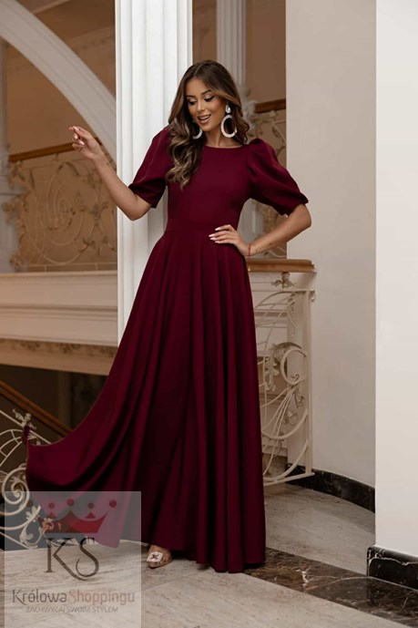 Sukienka długa 3/4 rękawek wiązanie plecy bordo