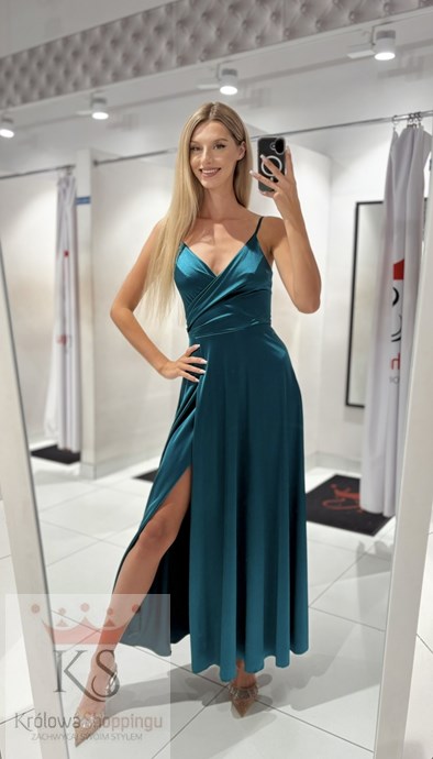 Sukienka długa ramiączka rozkloszowana j.zieleń