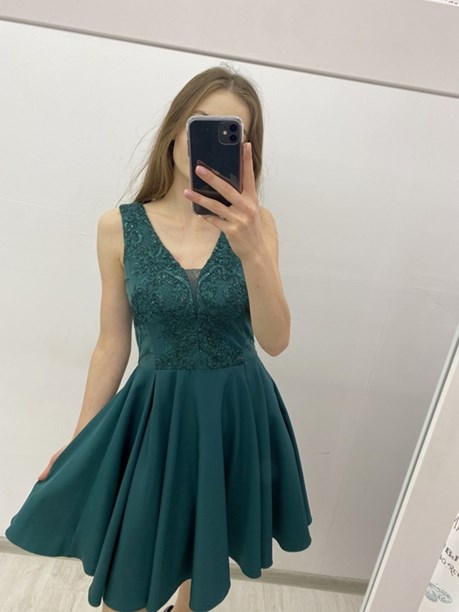 Sukienka krótka dekolt siateczka zielony