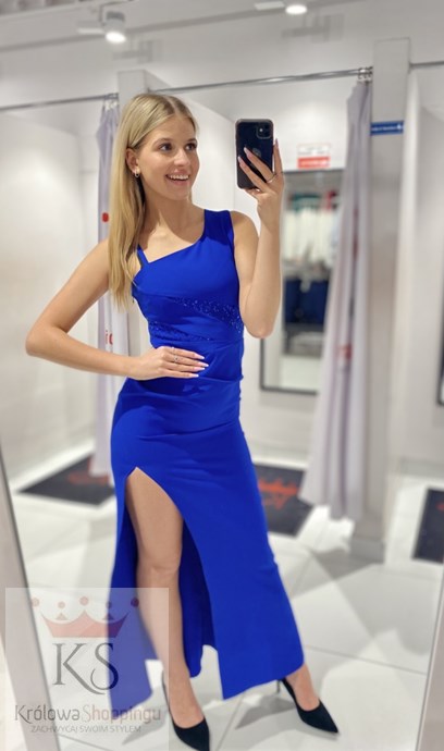 Sukienka długa asymetryczna dopasowana chaber