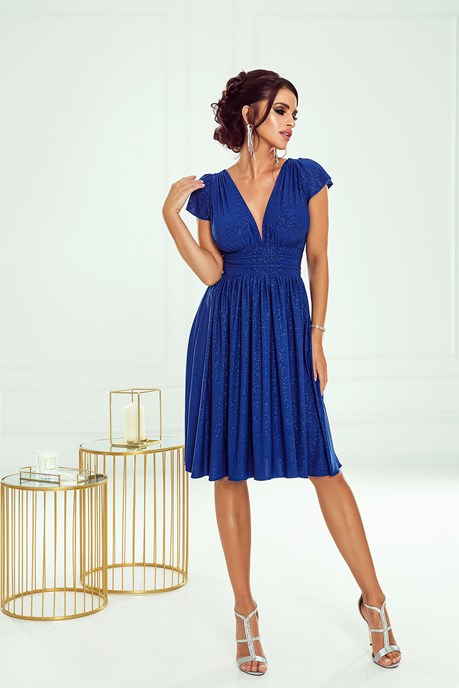 Sukienka krótka wysoki stan brokat chabrowy