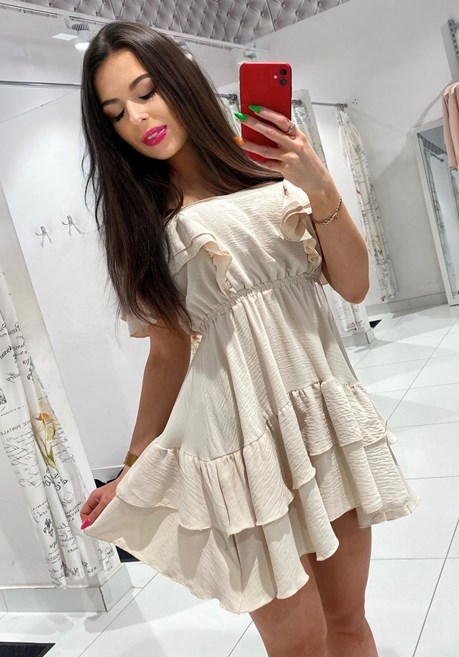 Sukienka krótka hiszpanka gładka beż