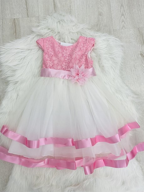 Sukienka dziecięca koronka falbana róż/biel
