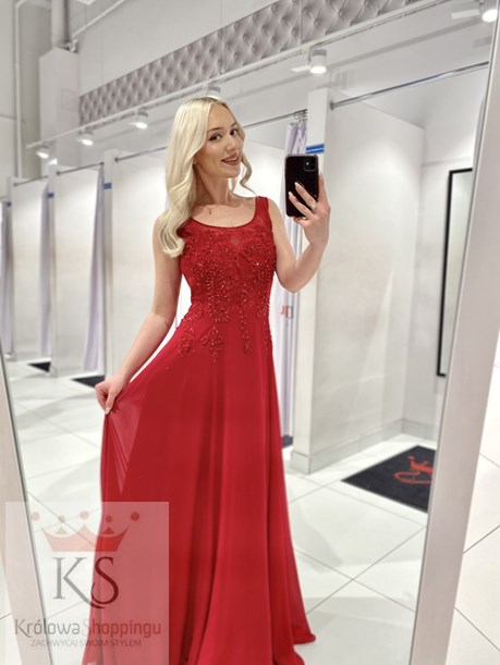 Sukienka długa koronkowa góra czerwony