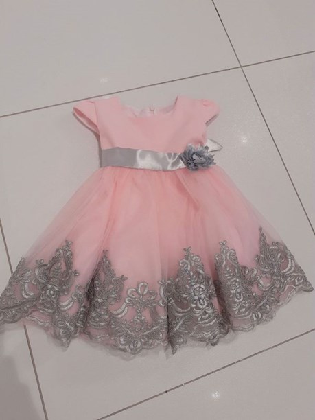 Sukienka dziecięca  koronka na dole szary/róż