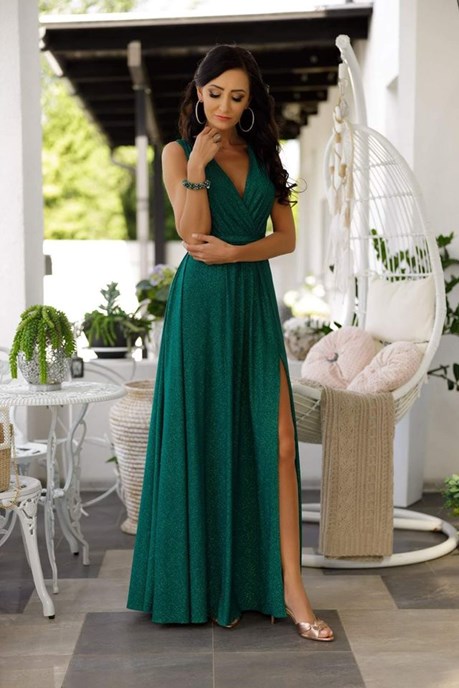 Sukienka długa grube ramiączka brokat zieleń