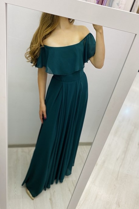 Sukienka długa  falbana materiał szyfon zielony