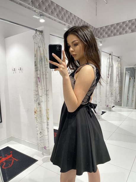 Sukienka krótka dekolt siateczka czarny/beż