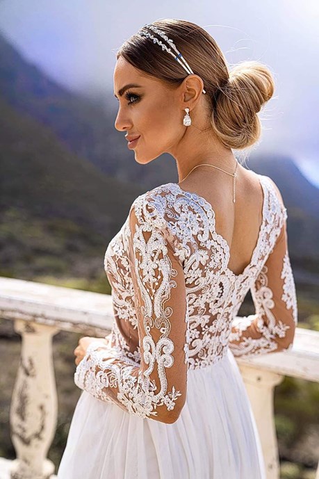 Sukienka długa tiulowa rękaw beż/biały