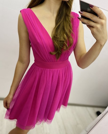 Sukienka krótka dekolt tiul róż