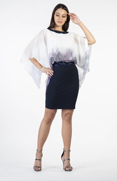 Sukienka krótka wysoki stan granat/róż