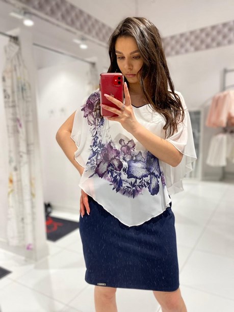 Sukienka krótka trókątny dekolt biel/granat