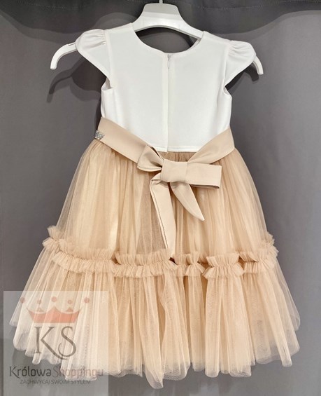 Sukienka dziecięca srebrny paseczek biel/beż