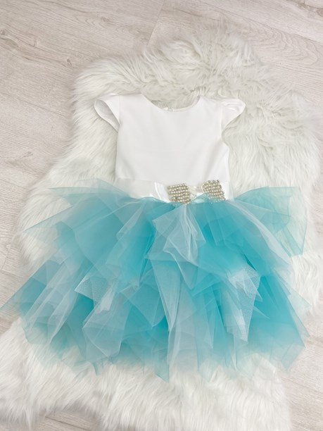 Sukienka dziecięca tiul kokarda błękit/biel